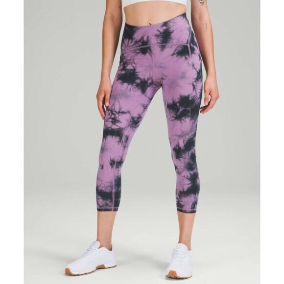 LULULEMON Power Thru High-Rise Crop 23" Sz 4 Tie Dye Wisteria Purple Graphite - Picture 4 of 9